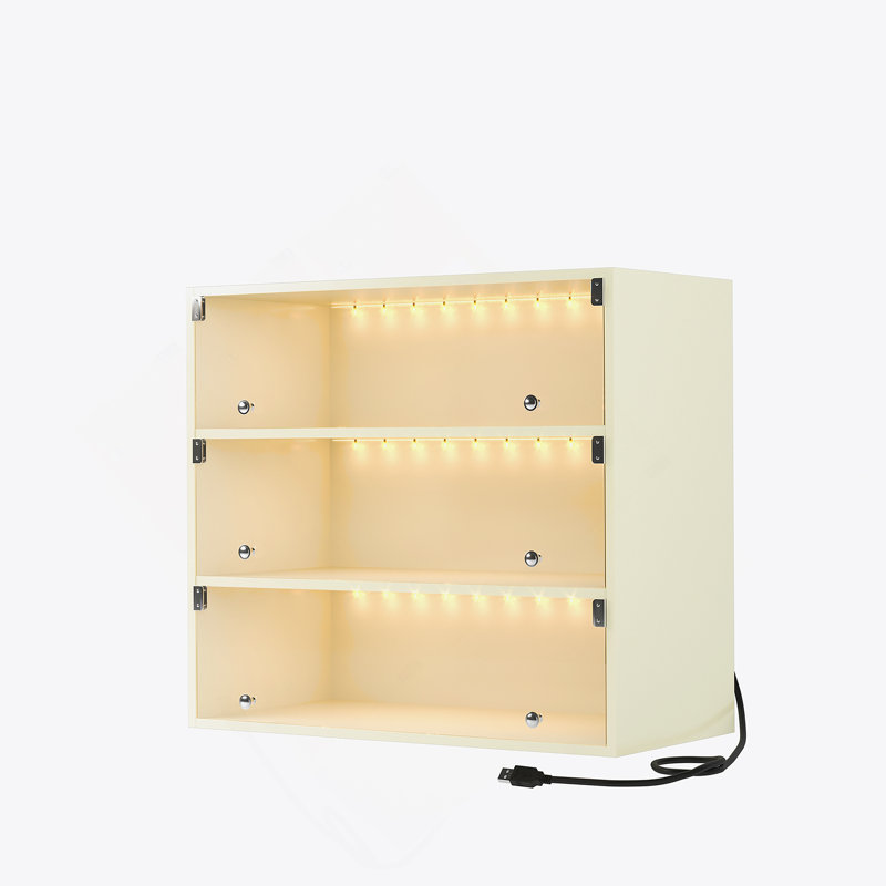 Boîte à chaussures à lumière blanche cassée à trois couches avec portes en verre