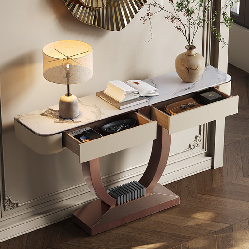 Console en métal de style italien, H 35 po x l 59 po x P 13,7 po, Or rose