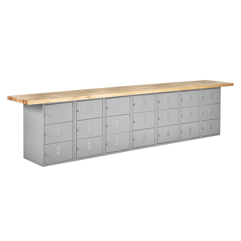 Banc de rangement horizontal avec unité de casier, l 144 po et 21 casiers