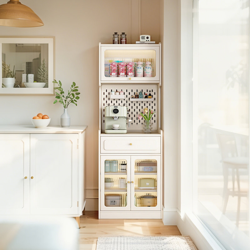 Buffet de 23,62 po de hauteur, armoire autoportante étroite étroite avec panneau perforé pour petits espaces, armoire de rangement multifonctionnelle pour la cuisine
