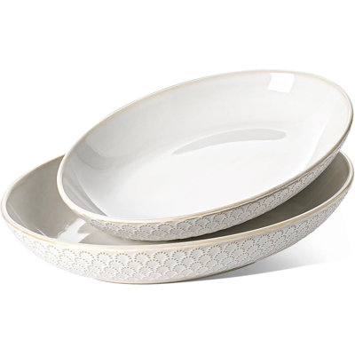 Ceramic Serving Bowls Set of 2 (Arctic White) - 45oz/74oz, 11.8"/13.7" for Pasta, Salad, Turkey, Fruit, Entertaining
