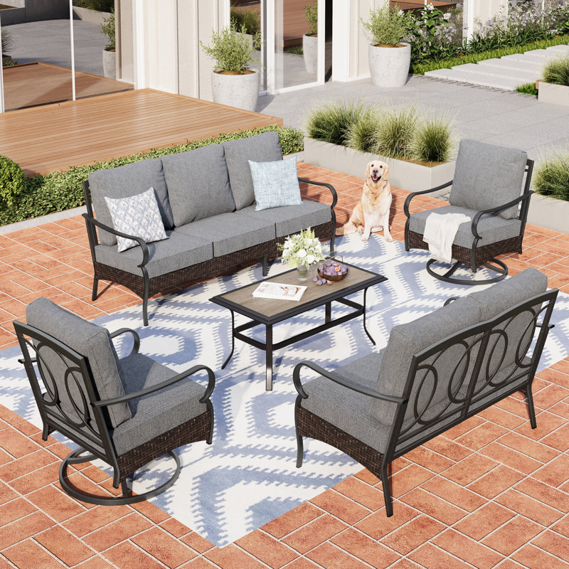 Ensemble de conversation pour l'extérieur 9 personnes avec causeuse et fauteuils pivotants, Gris