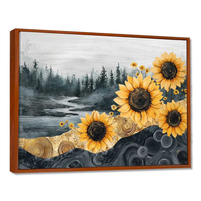 «Dormendo Sunflowers Landscape Into A Crystal Winter Landscape III», art mural toile, H 16 po x l 32 po, Brun