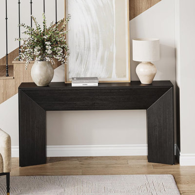 Console très longue de 63 pouces de style campagne moderne, table d'entrée en bois noir pour le couloir et le salon, assemblage facile