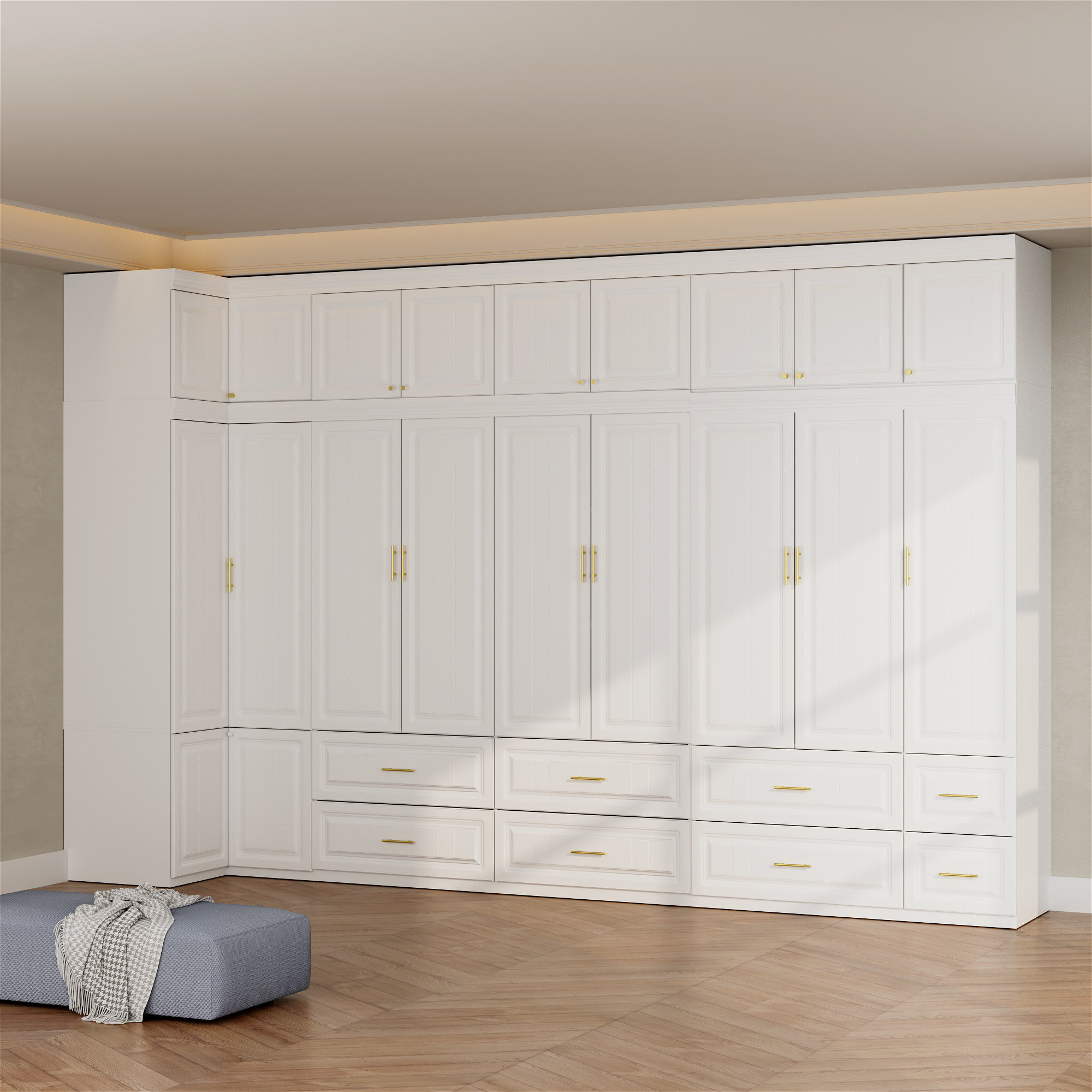 Everly Quinn Modern 3-Piece Corner Wardrobe Closet With Top Cabinets ...