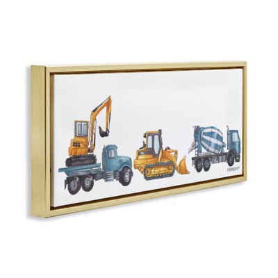 "Construction Engins volant", art mural encadré doré sur toile