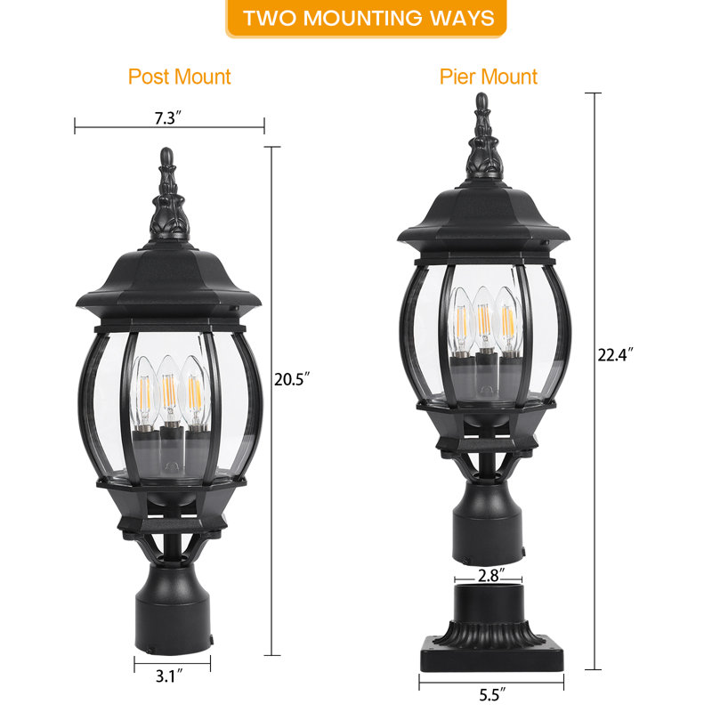 Luminaire sur socle transparent à 3 lumières 21,6 po Benna, Noir