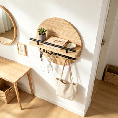 Wall Mounted Key Holder with Shelf, Wood Mail Organizer and Rack with Hooks for Entryway, Farmhouse Decor, Magazine and Letter Storage for Living Room, Bedroom, Doorway