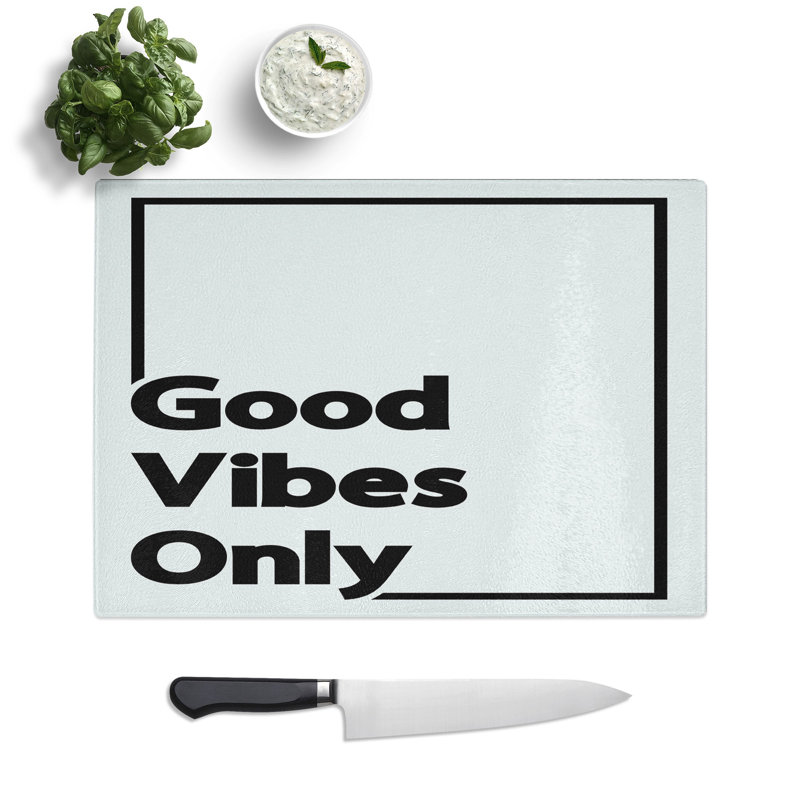 Good Vibes Only Border Typography Chopping Board, 0.4cm H x 28.5cm W x 39cm L