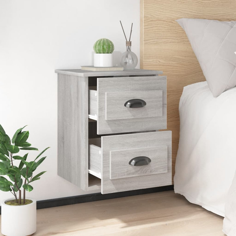 Krini 41.5cm W Manufactured Wood Bedside Table, Grey Sonoma, Individual
