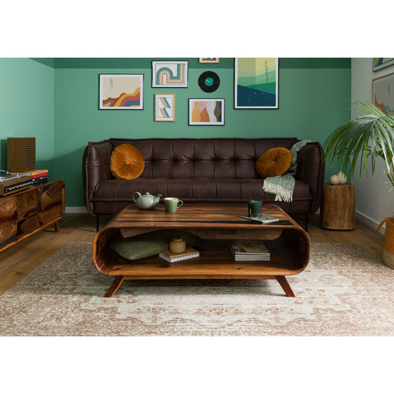 Solid Wood Coffee Table with Storage, Dark Brown