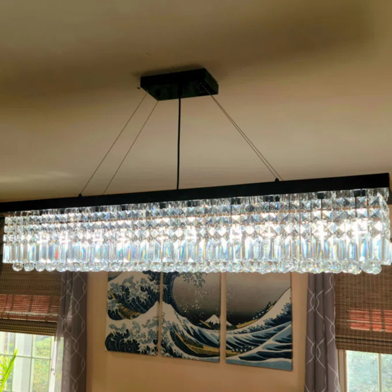 Lustre rectangulaire en cristal 10 lumières Anacelia, L 47 po x l 10 po x H 10 po, Noir