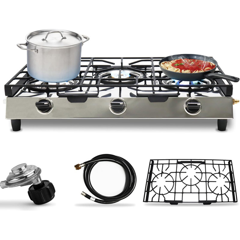 3 Burner Propane Stove - Stainless Steel Propane Portable Cooktop With Grate Propane Range Countertop Stove Gas Burner Indian Style Gas Stove For Cooking Outdoors On Propane Gas Cooktop Camping Stove