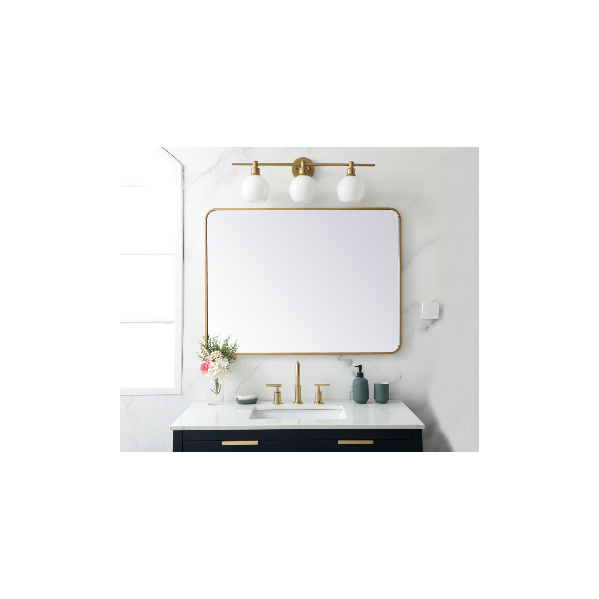 Sabine Metal Rounded Rectangle Wall Mirror, 40" x 30", Brass