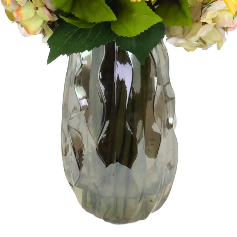 Sunflower, Hydrangea and Dahlia Fall Arrangement in a Glass Vase