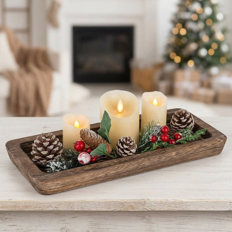 Porte-bougie rectangulaire en bois plateau décoratif en bois rustique pour table basse salle à manger cuisine décor