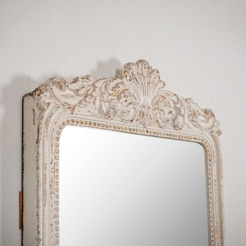 Distressed White Ornate Wood Framed Rectangular Mirror 24" x 36"