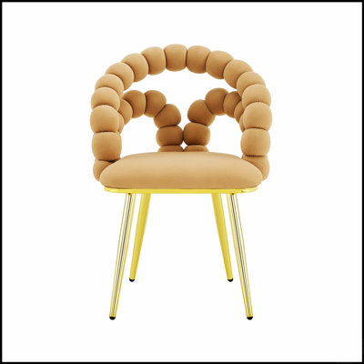 Ensemble de 2 chaises de salle à manger modernes en velours avec dossier à bulles et pieds en métal doré, parfaites pour les repas et comme élément décoratif dans différentes pièces.