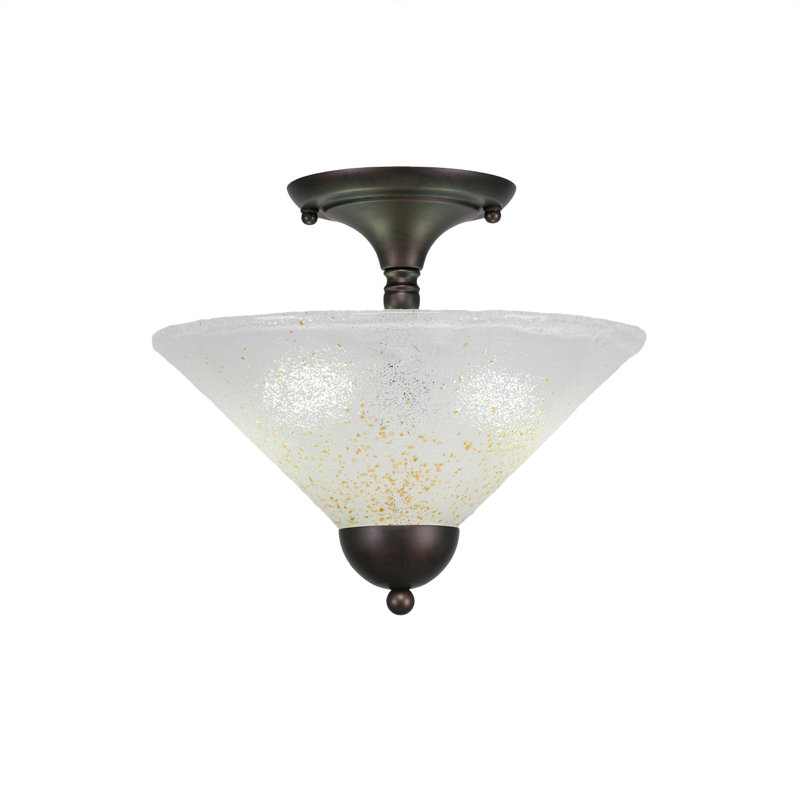 Semi-Flush 2 Bulbs With 12" Gold Ice Glass, Bronze