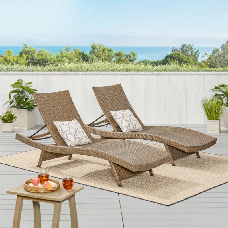 Blaise Outdoor Wicker Chaise Lounge, Walnut, 1