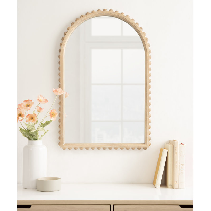 Wooden Beaded Arch Mirror, Beige Wood