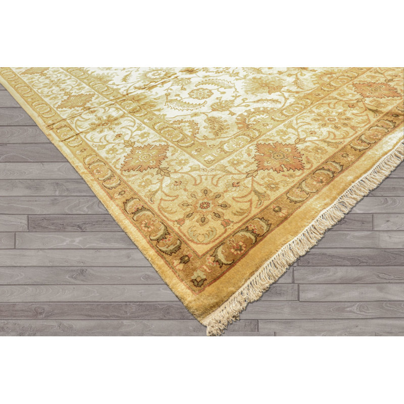 Tapis Oushak en laine beige rosé de style transitionnel, noué à la main, 246 x 320 cm