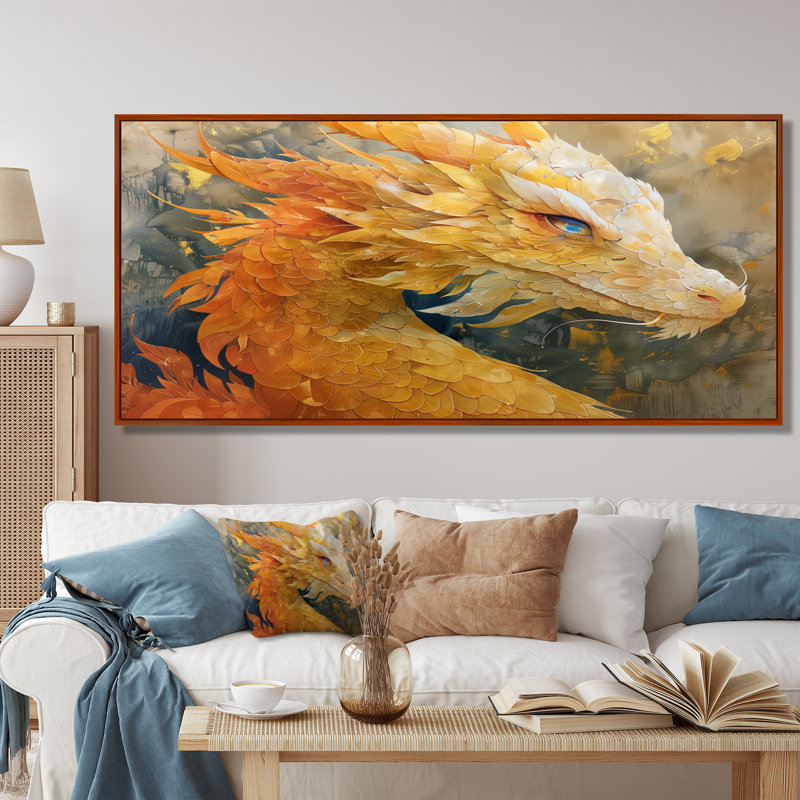 Wattson - Dragons Wall Art Living Room, Toile encadrée noire simple, H 12 po x l 20 po x P 1 po