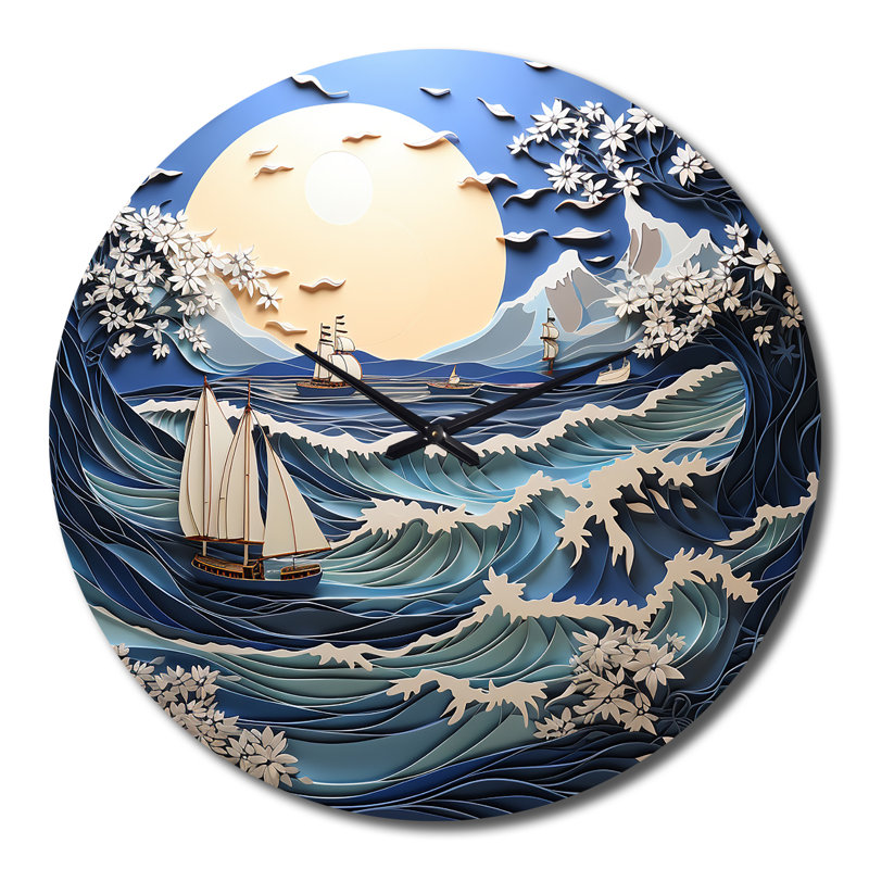 Horloge murale Beach Boat Elegance Papercut II, Très grand