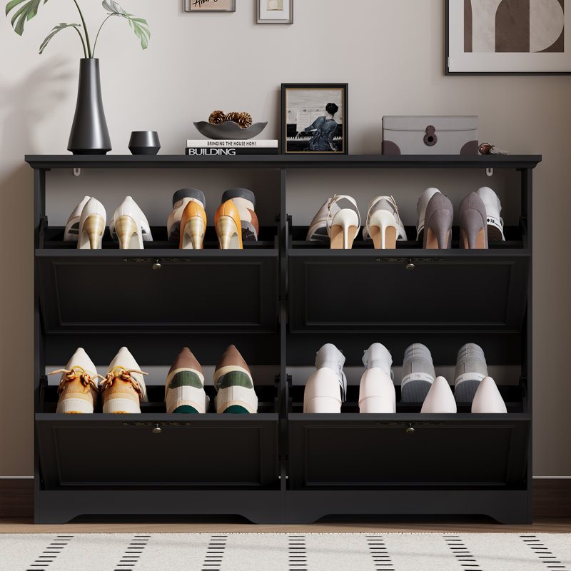 4-Door Shoe Storage Cabinet, Black
