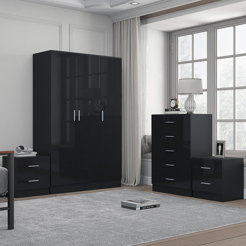 Eva Piece Bedroom Set, Black Gloss / Black Oak