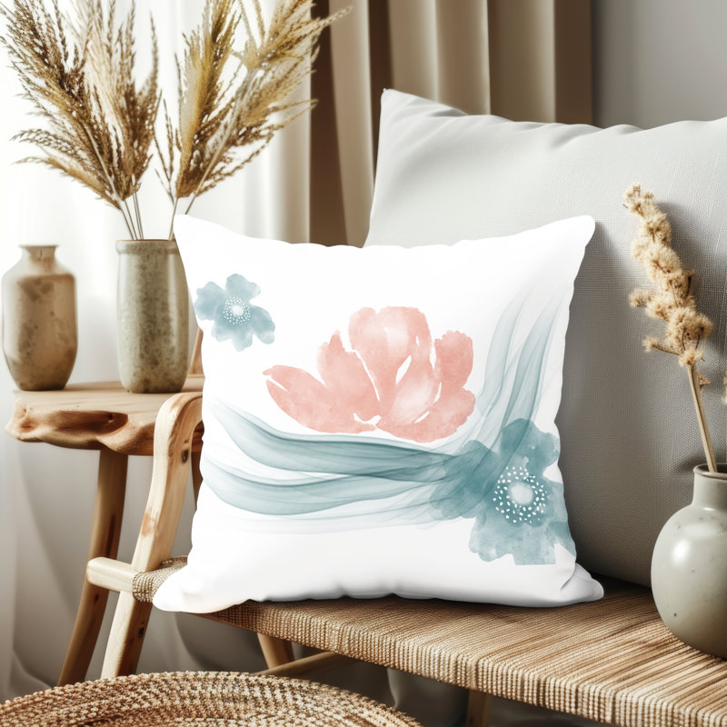 Housse de coussin, Marron, blanc / floral, H 19,5 po x l 19,5 po