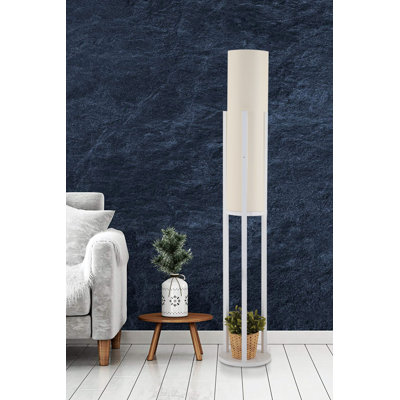 Elegant Floor Lamp with On/Off Switch, White Particle Board Body, 53.1-Inch Total Height, 8.3 x 8.3-Inch Fabric Cap | CE Certified, E27 Socket (Max 40W) | Modern Lighting for Living Room, Bedroom & Office