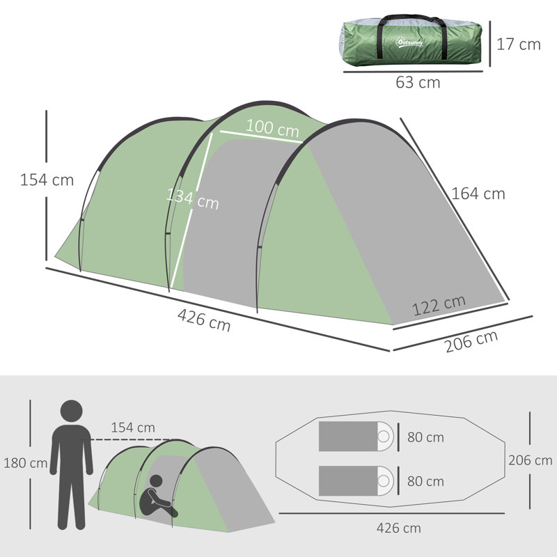 Lacey-Anne 2 Man Camping Tent with 2 Rooms Porch, Dark Green