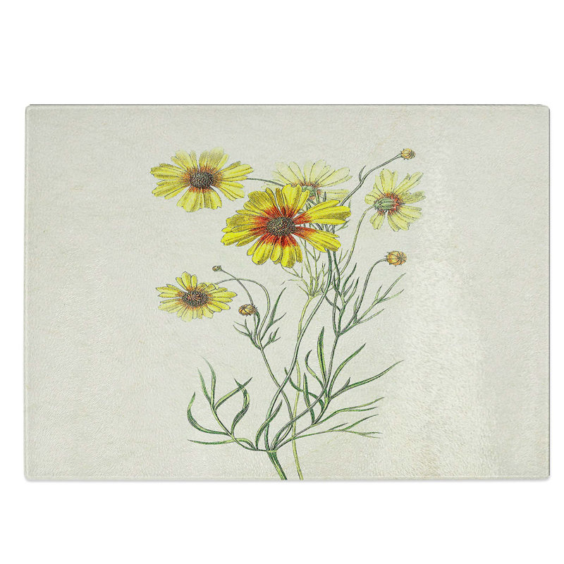 Glass Illustration of Yellow Tickseed Flowers Chopping Board, 28.5 cm W x 20 cm L