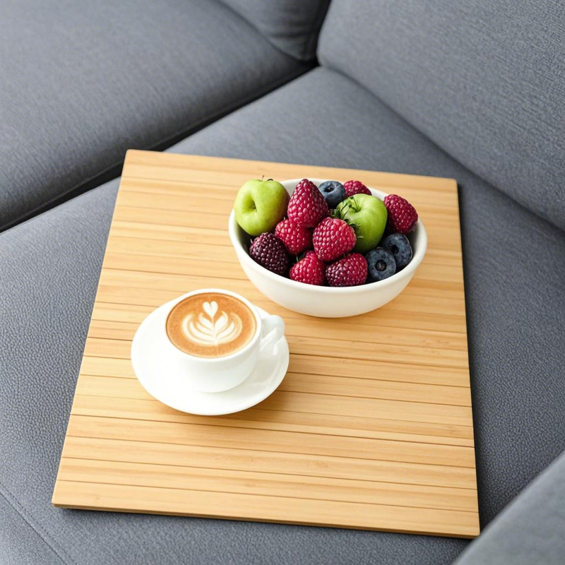 Fixtureisplays® bambou naturel 24 x 16 po table de canapé avec accoudoirs, canapé pliable et flexible, table de chevet, porte-gobelet, porte-gobelet, table à manger, boissons, collations, télécommande