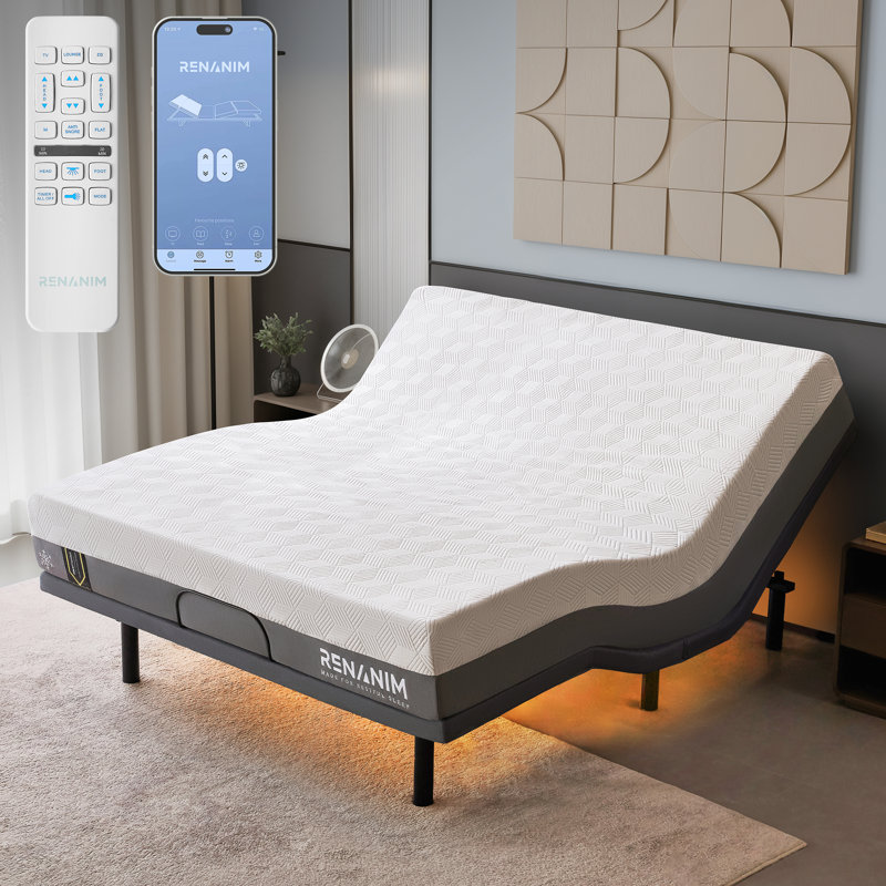 Lit réglable avec matelas Hyrbid inclus: massage, USB, éclairage sous le lit, télécommande sans fil et contrôle des applications