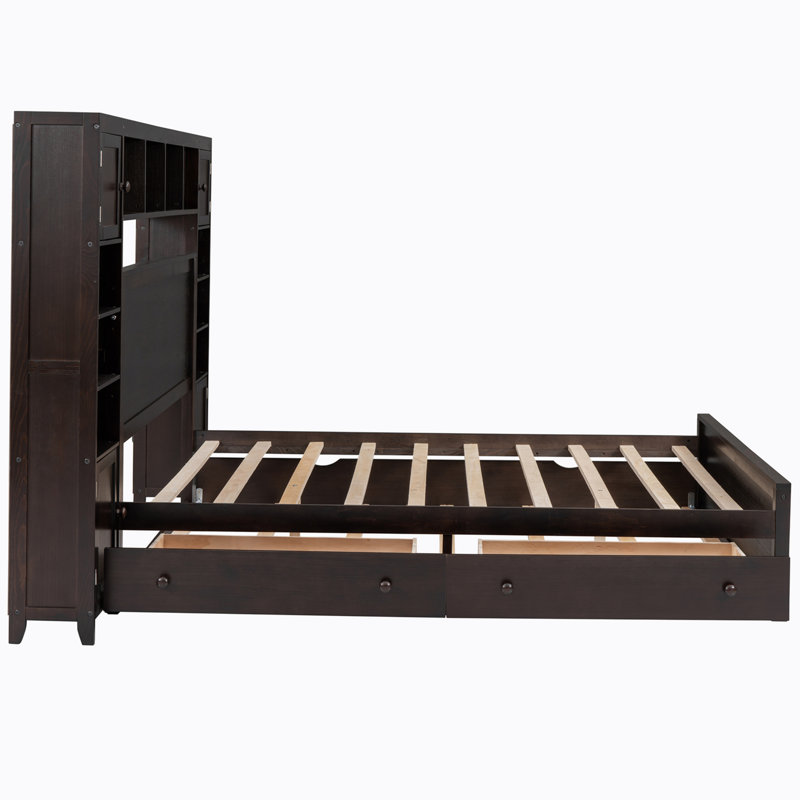 Lit plateforme 2 tiroirs avec lit gigogne Brython, Grand, Espresso