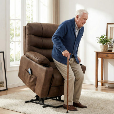 Power Lift Recliner Chair For Elderly With Heated Vibration Massage, Electric Lift Chair With Assist Function, Cup Holders, Side Pockets, Remote Control Reclining Chair For Living Room