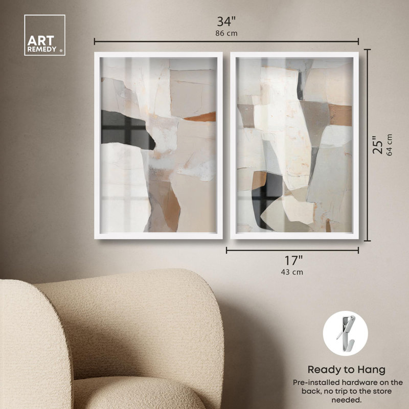 Ancient Walls Shadowbox Print Neutral Boho Art Set by Art Remedy, Black Frame, 10 x 15, 25" H x 17" W, White Frame