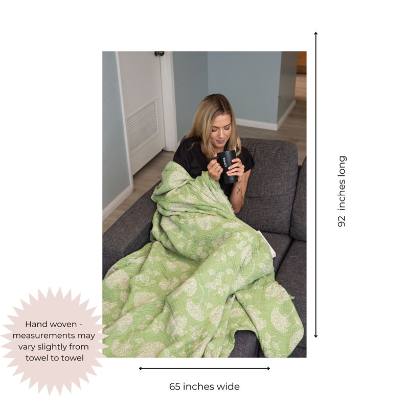 Olive and Beige Cotton Reversible Throw Blanket
