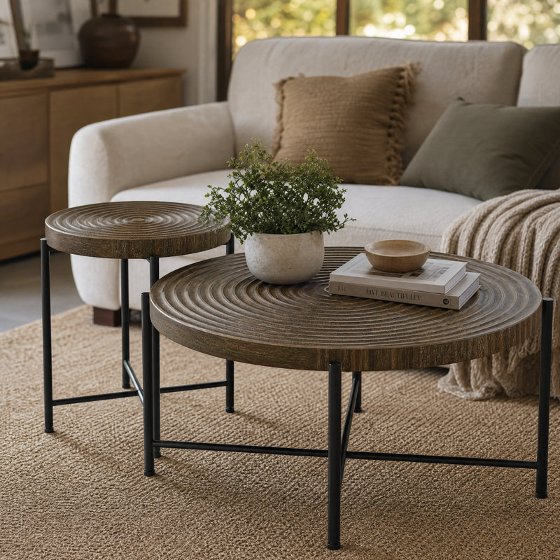 Ensemble de 2 tables basses et tables de bout avec plateau en panneau de fibres à densité moyenne imperméable concave