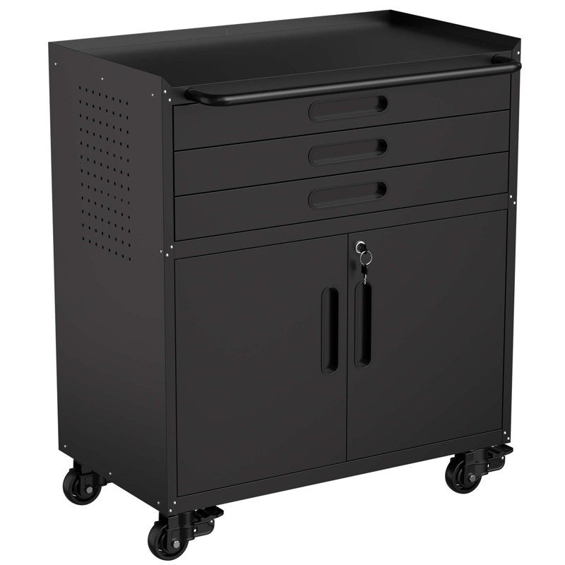 Rolling Metal Tool Cabinet - Heavy Duty Garage Storage with Lockable Doors & 3 Drawers