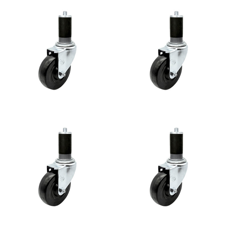 4 Inch Hard Rubber Wheel Swivel 1-3/8 Inch Expanding Stem Caster Set SCC/SCC-EX20S414-HRS-MTG45-4