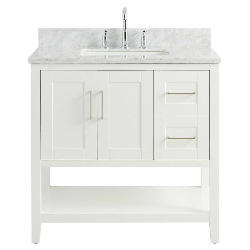 Sheraton 36" Freestanding Standard Single Bathroom Vanity with Top, White, Brushed Nickel