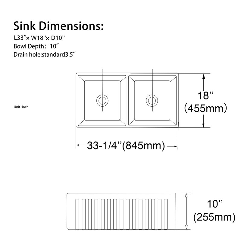 Évier de cuisine à double cuve en céramique à tablier frontal / à tablier frontal avec accessoires L 33 po x l 18 po x 50 po