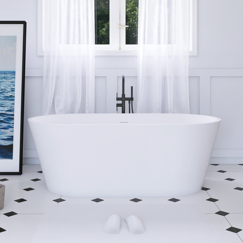 63 Inch Freestanding Solid Surface Soaking Bathtub