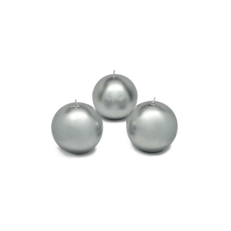 Unscented Novelty Candle, 4" Diameter, Set of 2, Metallic Silver