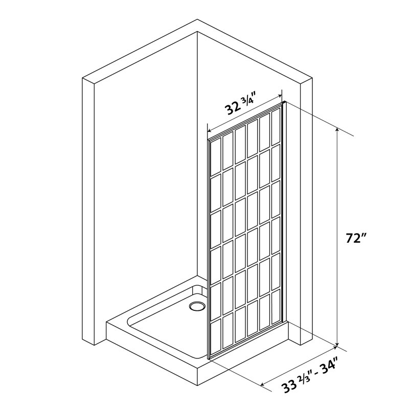 34'' Matte Black Frameless Fixed Shower Door with Clear Glass