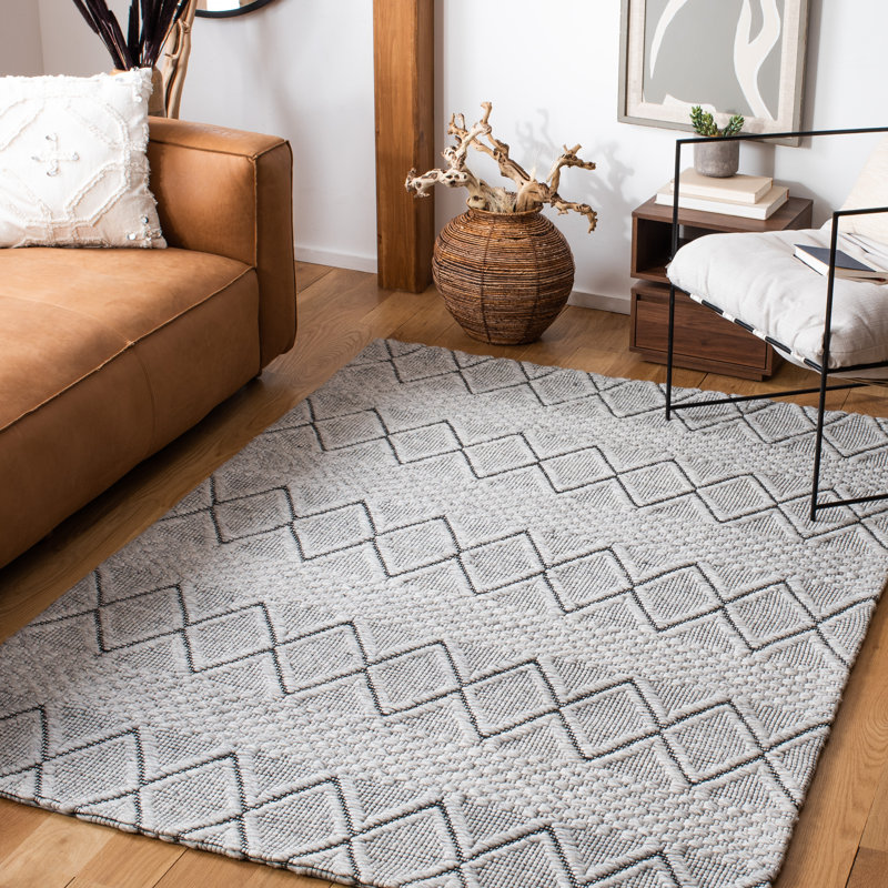 Marbella Hand Woven Wool And Cotton With Latex Geometric Rug, Rectangle 5' x 8'