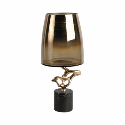 Sagebrook Home 19" Lusaka Large Hurrican Glass With Stone Base, Gold